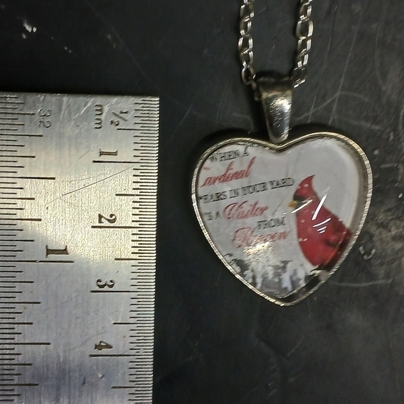Heart cardinal bird visitor from heaven silvertone necklace - Picture 3 of 4